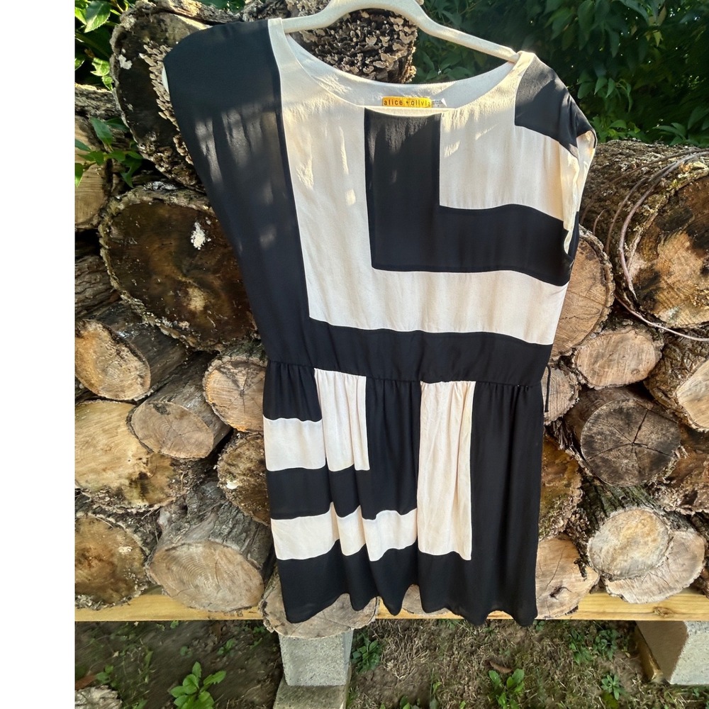 Alice + Olivia Dress Silk Geometric Graphic Print Mini Mod Chic Aesthetic